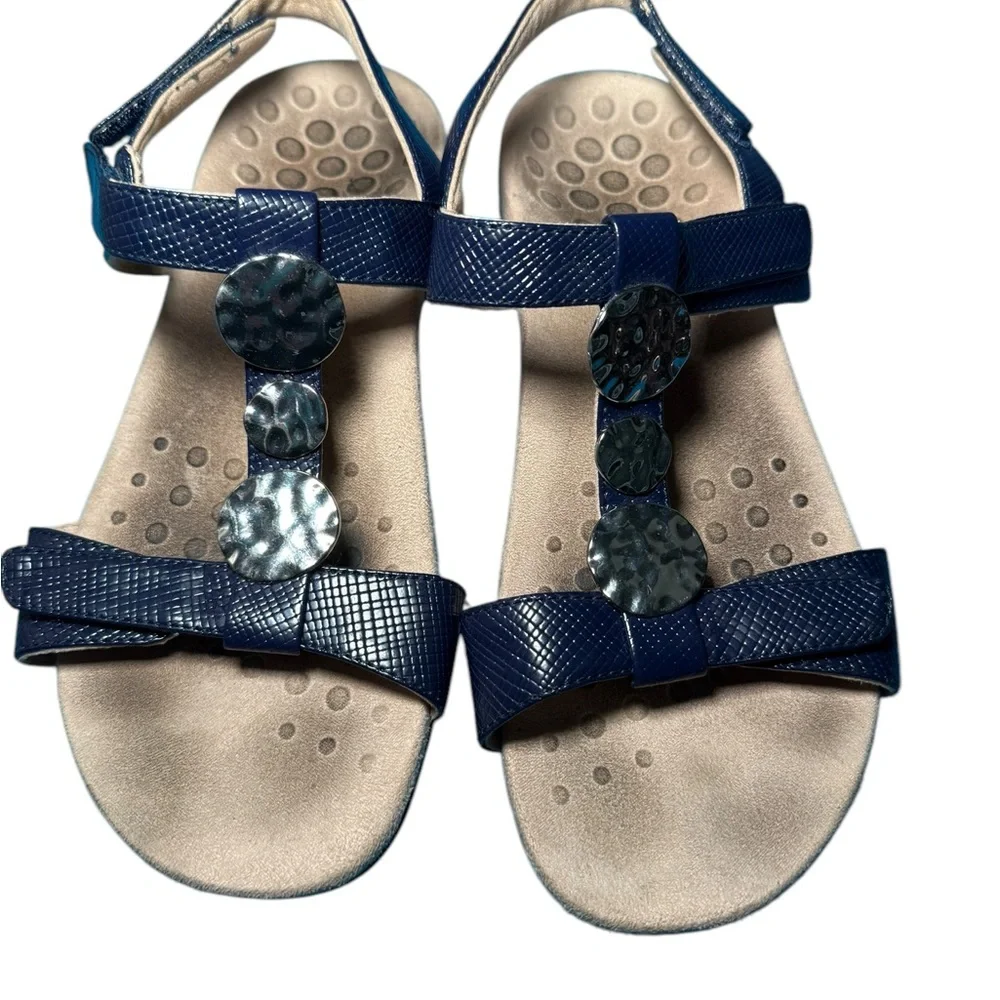 Blue Strappy Sandals with Metallic Accents